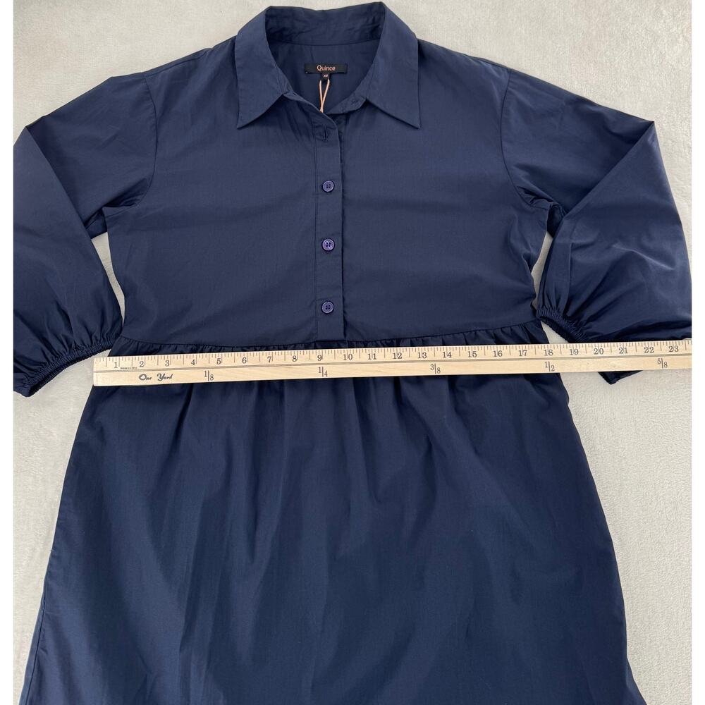 Quince 100% Organic Blue Cotton Poplin Midi Tunic Dress XS NWT Navy Shirtdress - Picture 8 of 11